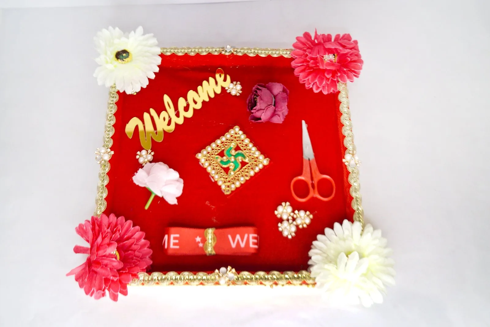 Welcome Ribbon Tray with Ribbon and Scissor for Inauguration Ceremony Groom Welcome wt03