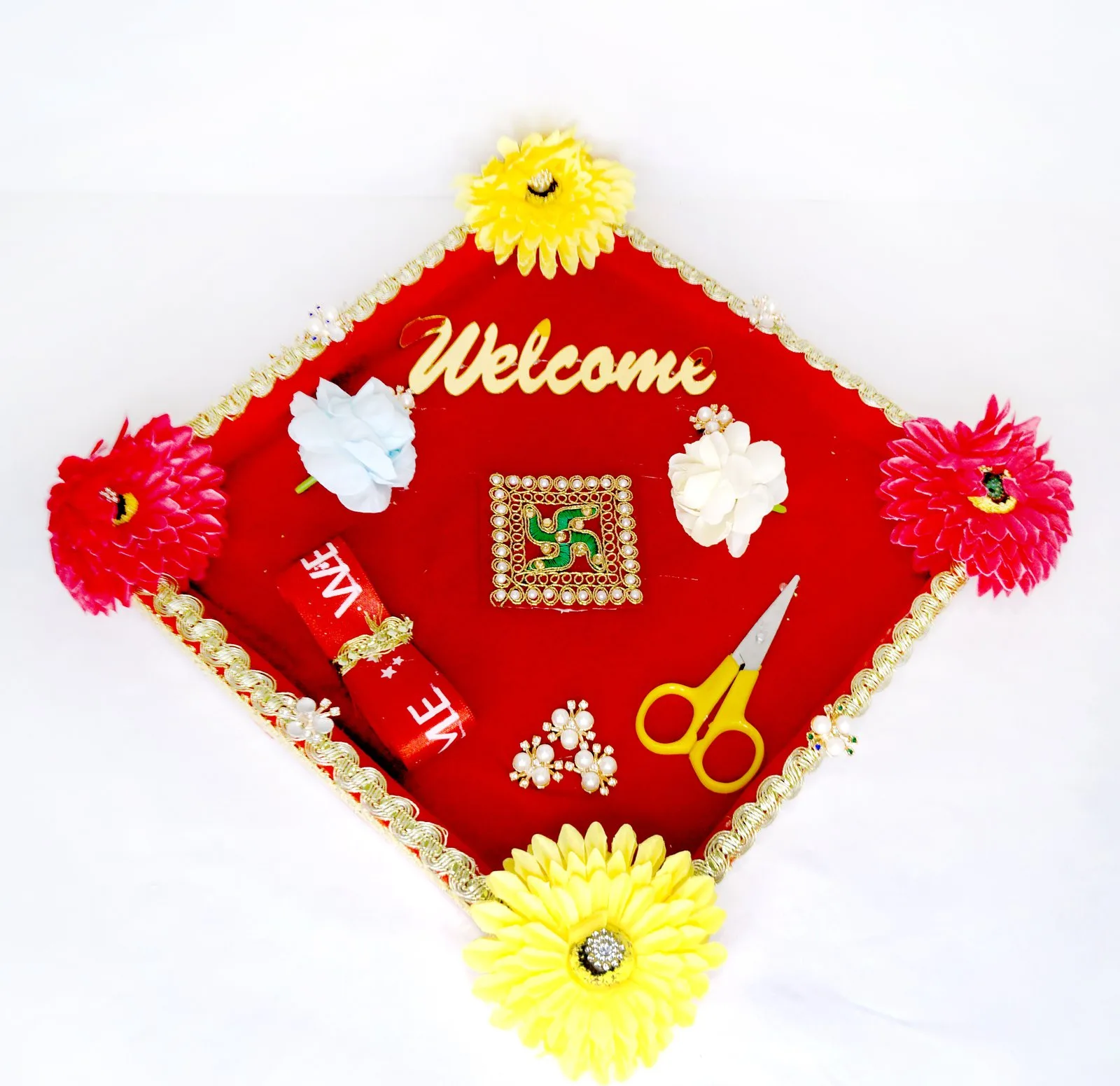 Welcome Ribbon Tray with Ribbon and Scissor for Inauguration Ceremony Groom Welcome wt02