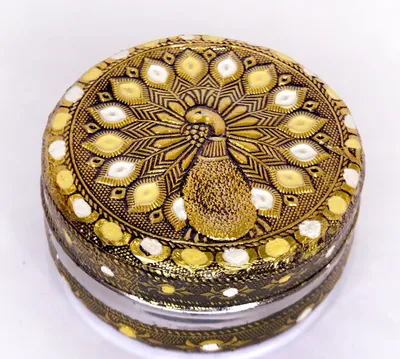 Premium Meenakari Heavy Work Decorative Dabba 8×3 Inch antiq gold finish