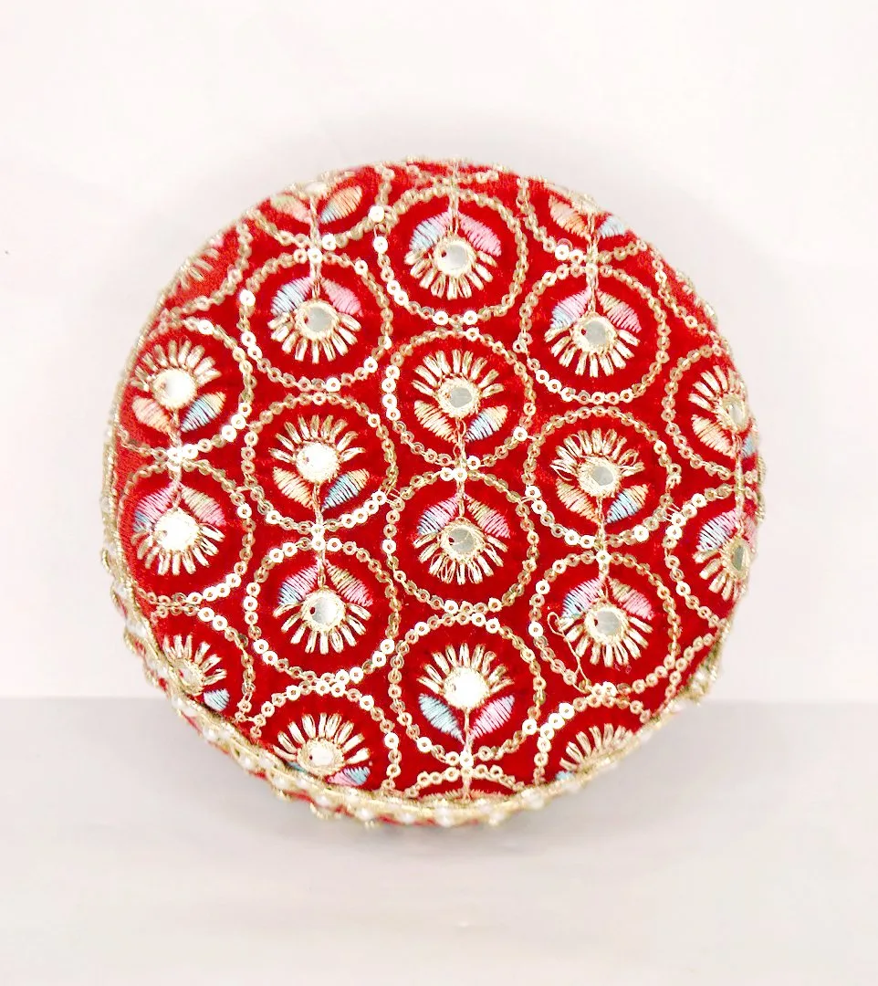Premium Designer Decorative Storage Dabba 7×3 Inch RED CLOTH
