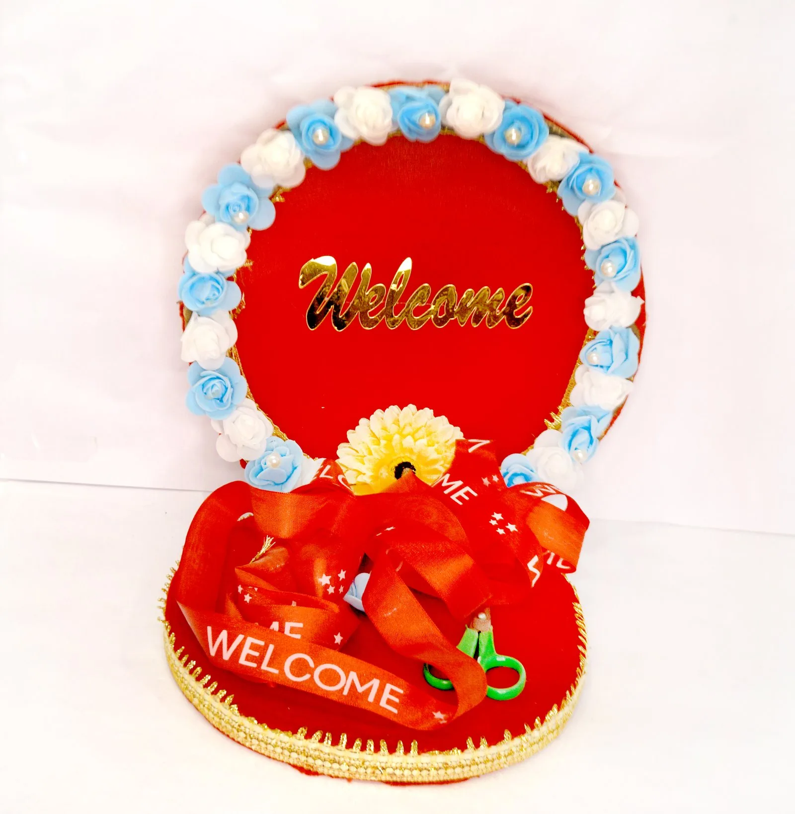 Welcome Ribbon Tray with Ribbon and Scissor for Inauguration Ceremony Groom Welcome