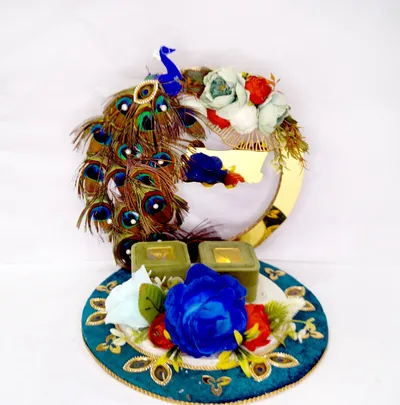 Engagement Ring Ceremony Platter peacok design blue