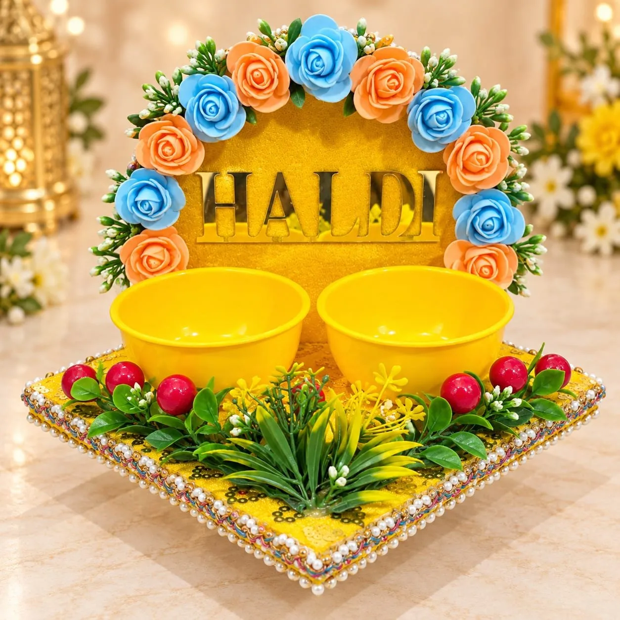 Haldi Ceremony Platter for Wedding Haldi Rasam | Traditional Haldi Function Decoration Plate hlpr05