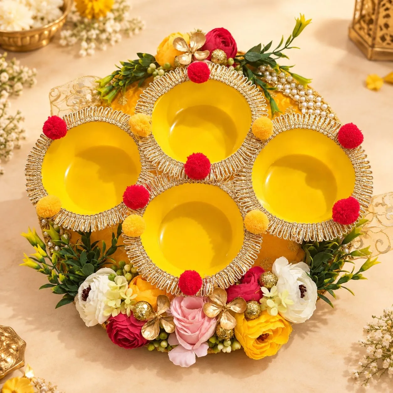 Haldi Ceremony Platter for Wedding Haldi Rasam | Traditional Haldi Function Decoration Plate hlpr06