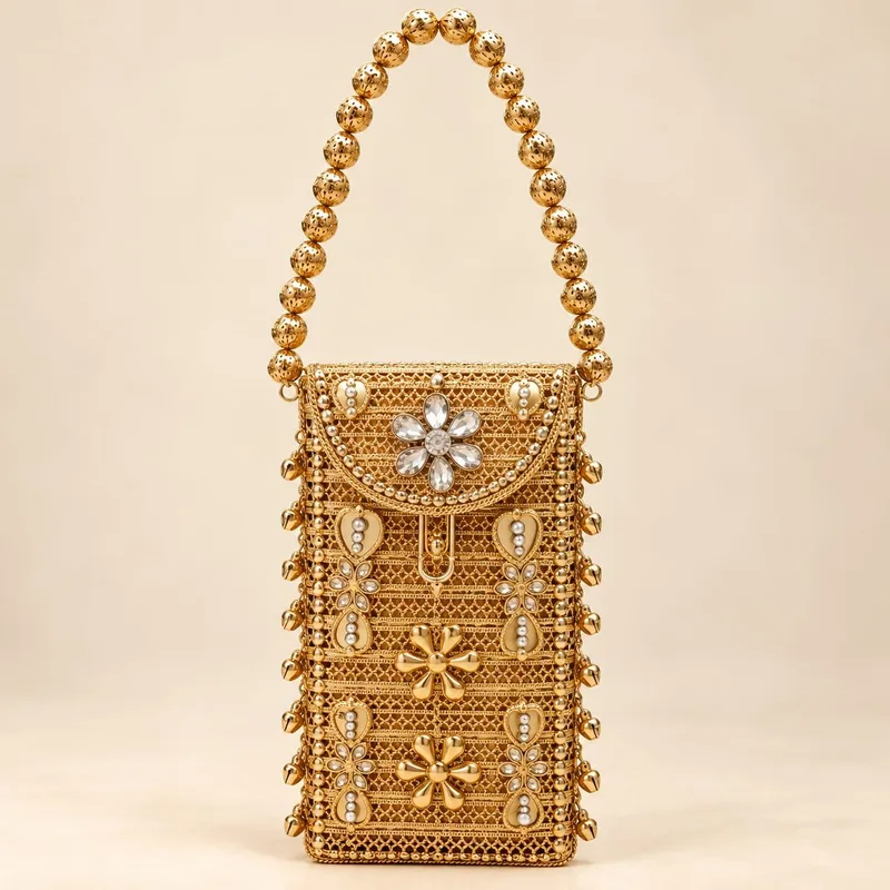 Premium Metal Mobile Pouch for Women Wedding Party and Festive Wear mobp01