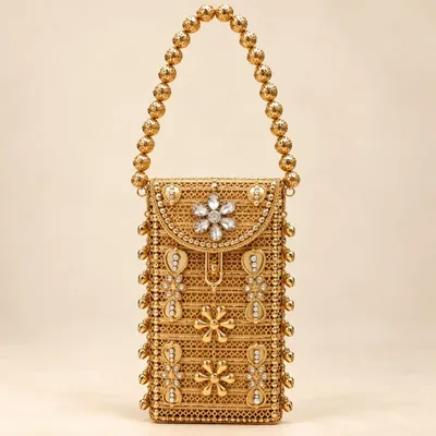 Premium Metal Mobile Pouch for Women Wedding Party and Festive Wear mobp01