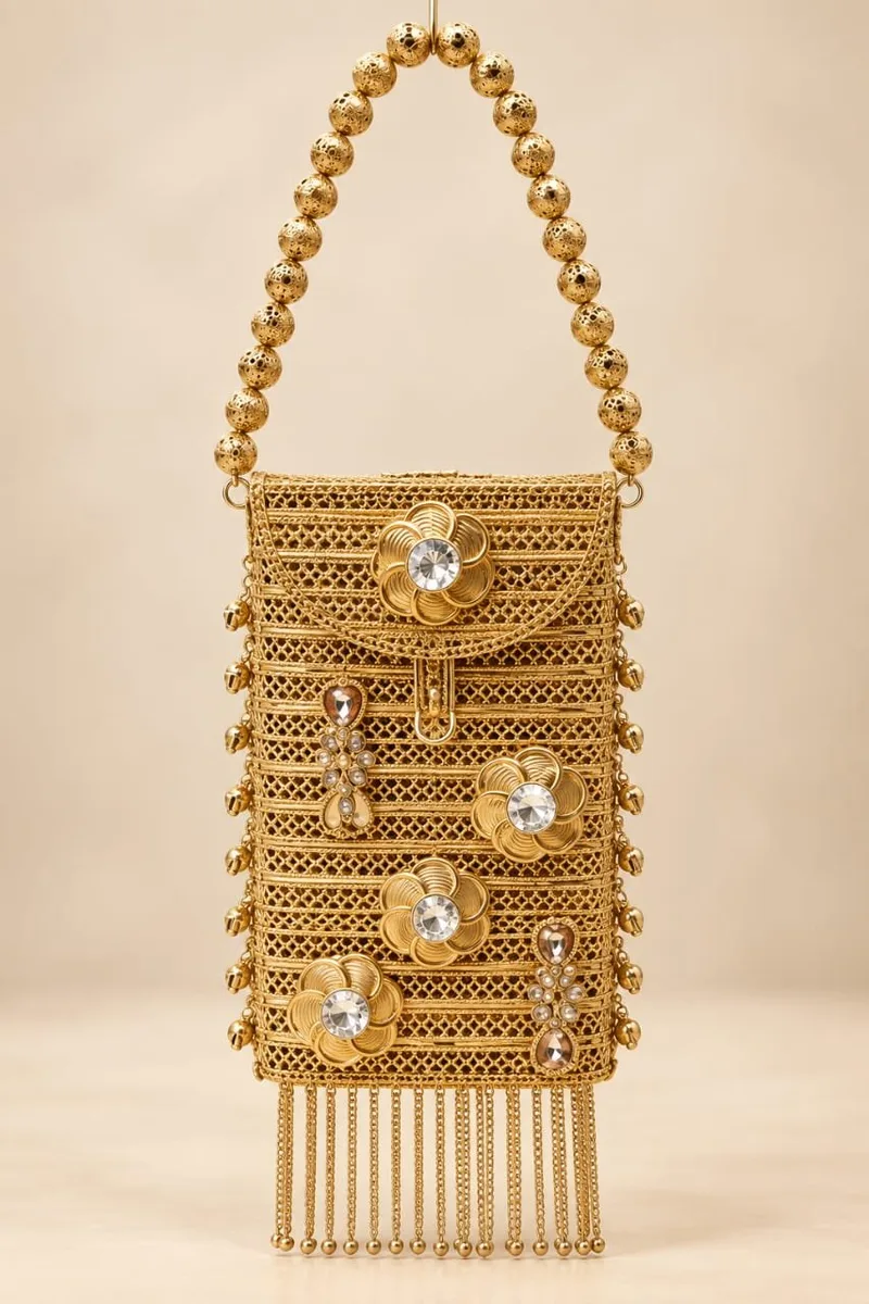 Premium Metal Mobile Pouch for Women Wedding Party and Festive Wear mobp02
