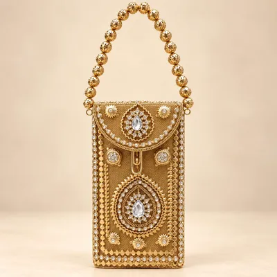 Premium Metal Mobile Pouch for Women Wedding Party and Festive Wear mobp03