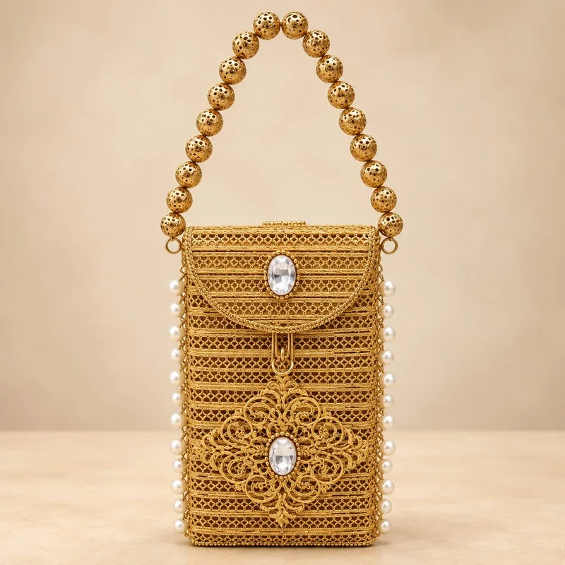 Premium Metal Mobile Pouch for Women Wedding Party and Festive Wear mobp04