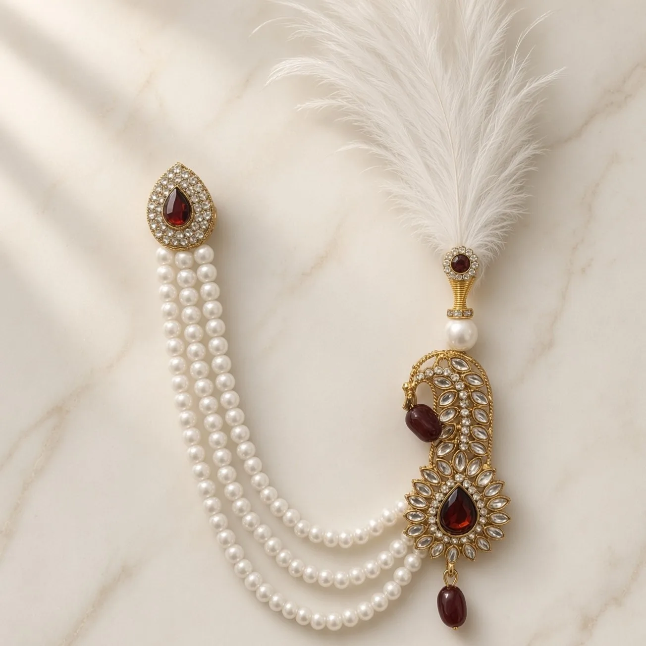 Handmade Groom Pearl Kalgi Set | Designer Kalangi with Moti Haar & Feather | Stone Work for Pagdi, Safa & Turban hgk29