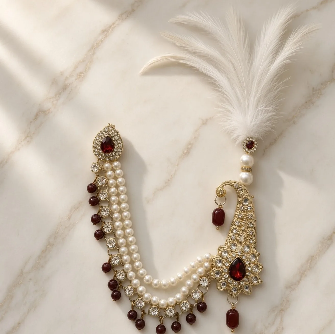 Handmade Groom Pearl Kalgi Set | Designer Kalangi with Moti Haar & Feather | Stone Work for Pagdi, Safa & Turban hgk32