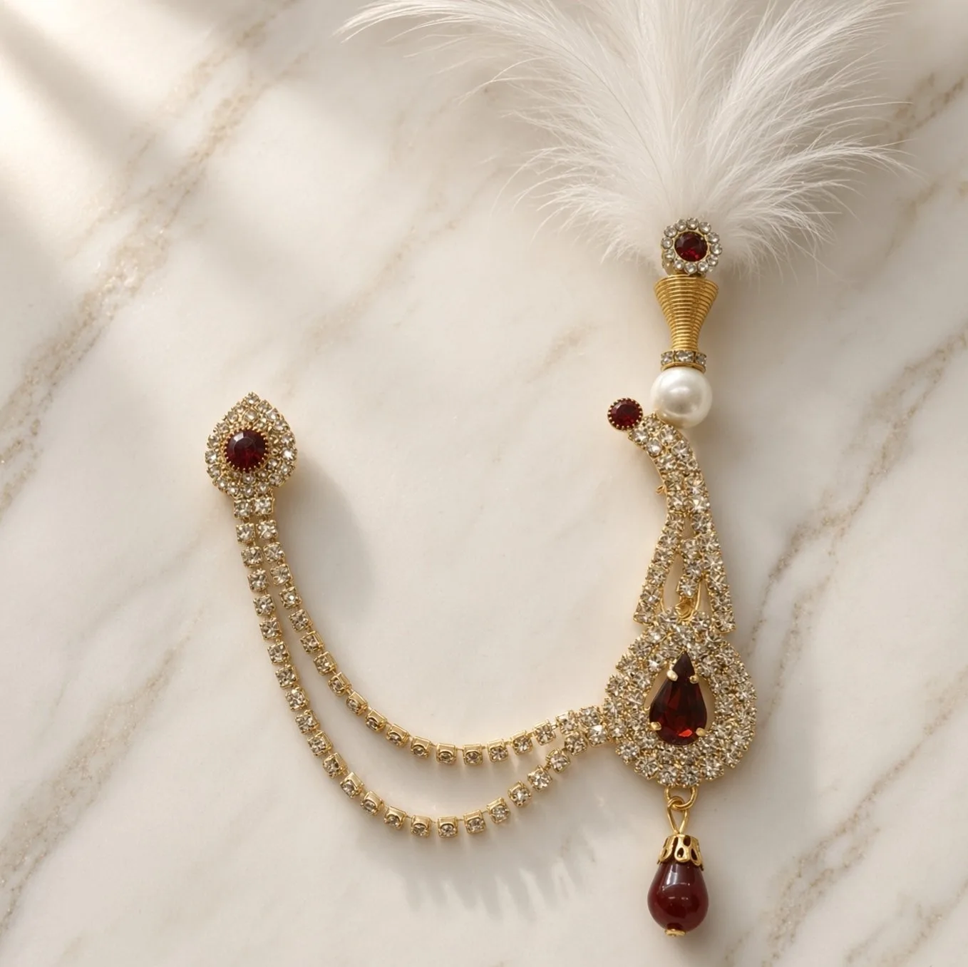 Handmade Groom Pearl Kalgi Set | Designer Kalangi with Moti Haar & Feather | Stone Work for Pagdi, Safa & Turban hgk34