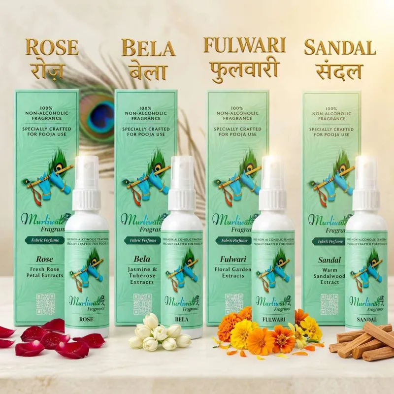 Spray Base Perfume for Laddu Gopal, Mandir & Home – 100 ml Room Freshener - pack of 4 bottels