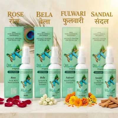 Spray Base Perfume for Laddu Gopal, Mandir & Home – 100 ml Room Freshener - pack of 4 bottels
