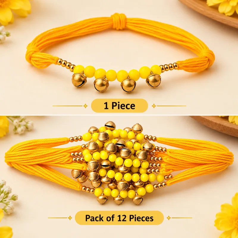 Traditional Wedding Ganna / Gaana Wrist Band for ladies – Pack of 12 Pieces yellow with ghunghroo