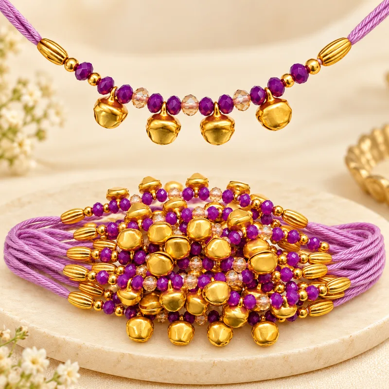 Traditional Wedding Ganna / Gaana Wrist Band for ladies – Pack of 12 Pieces purple with ghunghroo