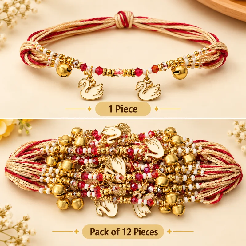 Traditional Wedding Ganna / Gaana Wrist Band for ladies / sath suhagan dhaga – Pack of 12 Pieces yellow with ghunghroo