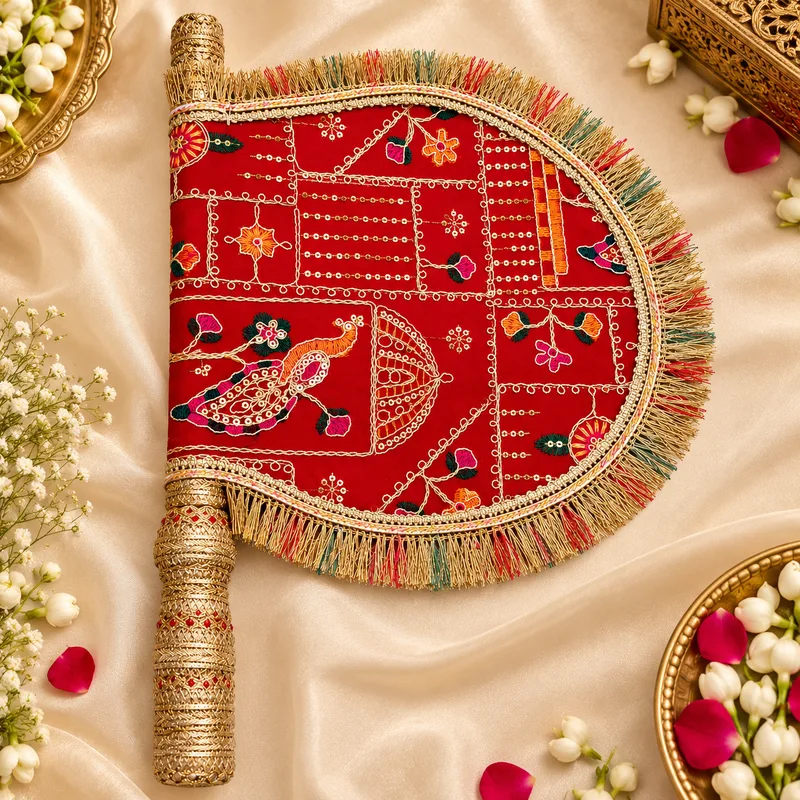 Decorative Handmade Wedding Fan | Traditional Shadi Ka Pankha (Pankhi Vinjano) | Ethnic Hand Fan for Weddings, Festivals & Gifting | Pack of 1