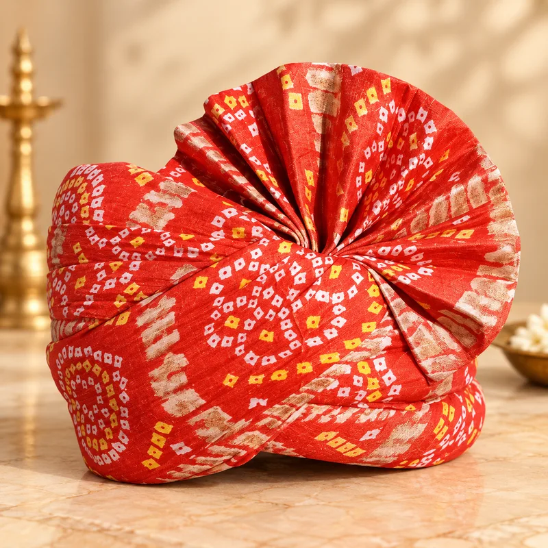 Men's red bhandej Bandhani Wedding Safa Pagdi | Traditional Indian barati pagdi swagat pagdi / Turban