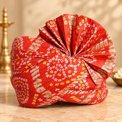 Men's red bhandej Bandhani Wedding Safa Pagdi | Traditional Indian barati pagdi swagat pagdi / Turban