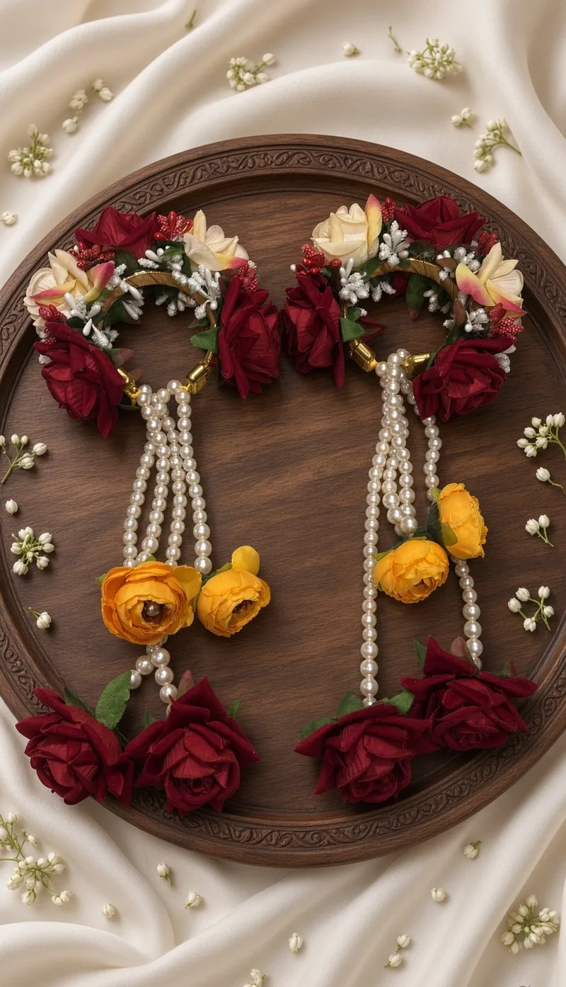 Floral Kalire for Bride & Women 12 inch | Fancy Flower Kaleera for Haldi, Mehndi, Wedding, Carnival & Ladies Sangeet pack of 2 pieces / 1 pair