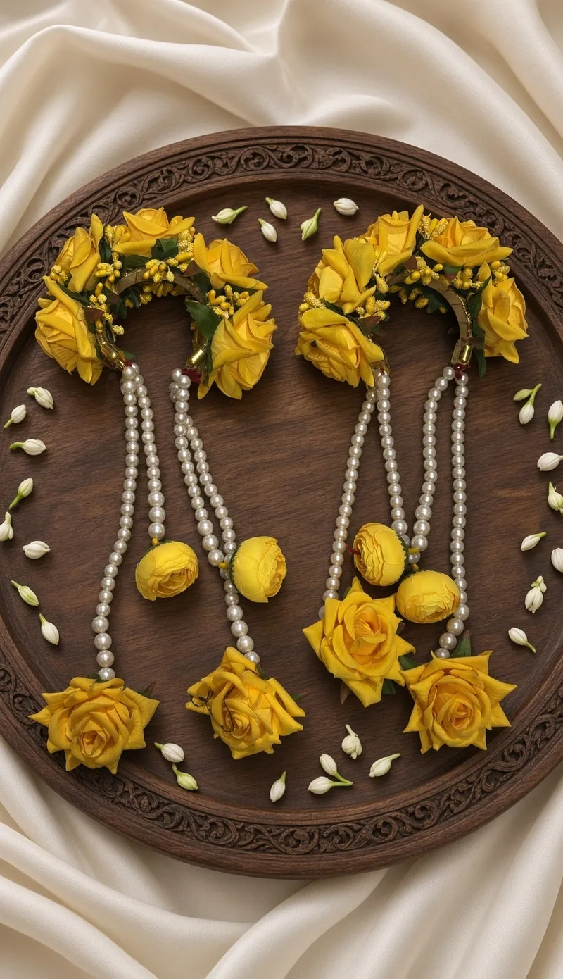 Floral Kalire for Bride & Women 12 inch | Fancy Flower Kaleera for Haldi, Mehndi, Wedding, Carnival & Ladies Sangeet pack of 2 pieces / 1 pair