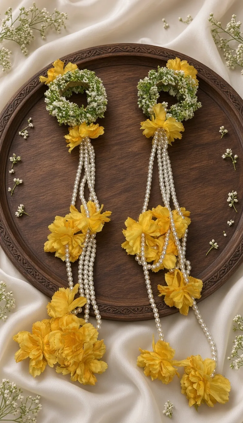 Floral Kalire for Bride & Women 21 inch | Fancy Flower Kaleera for Haldi, Mehndi, Wedding, Carnival & Ladies Sangeet pack of 2 pieces / 1 pair