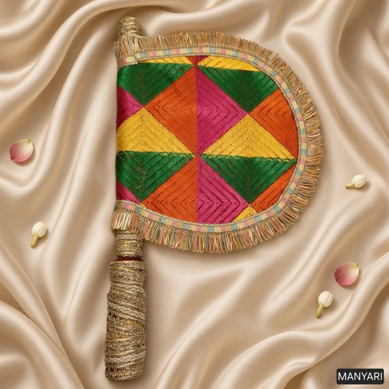Decorative Handmade Wedding Fan | Traditional Shadi Ka Pankha (Pankhi Vinjano) | Ethnic Hand Fan for Weddings, Festivals & Gifting | Pack of 1