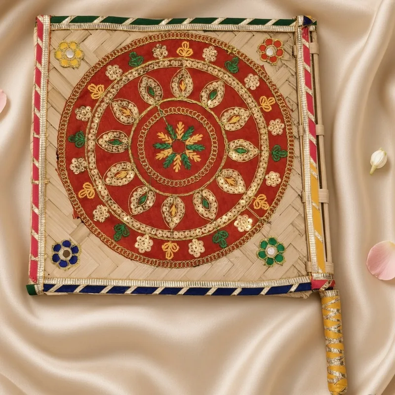 Decorative Handmade Wedding Fan | Traditional Shadi Ka Pankha (Pankhi Vinjano) | Ethnic Hand Fan for Weddings, Festivals & Gifting | Pack of 1