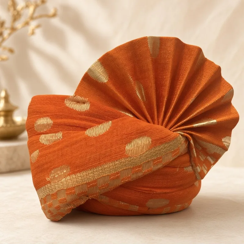 Men's orange Bandhani Wedding Safa Pagdi | Traditional Indian barati pagdi swagat pagdi / Turban