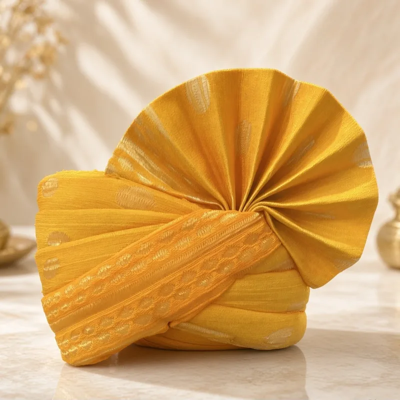 Men's yellow Bandhani Wedding Safa Pagdi | Traditional Indian barati pagdi swagat pagdi / Turban