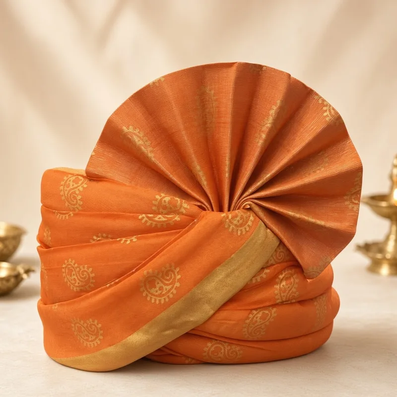 Men's orange bandhani Wedding Safa Pagdi | Traditional Indian barati pagdi swagat pagdi / guest Turban