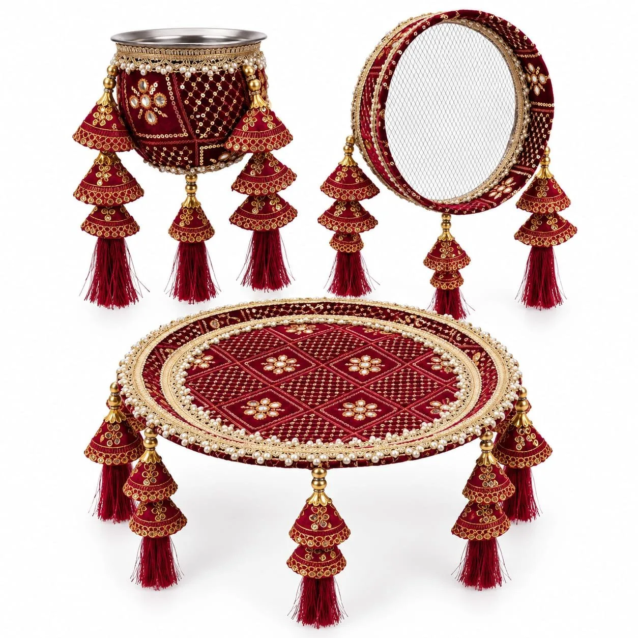 Premium Maroon Designer Karwa Chauth Thali Set