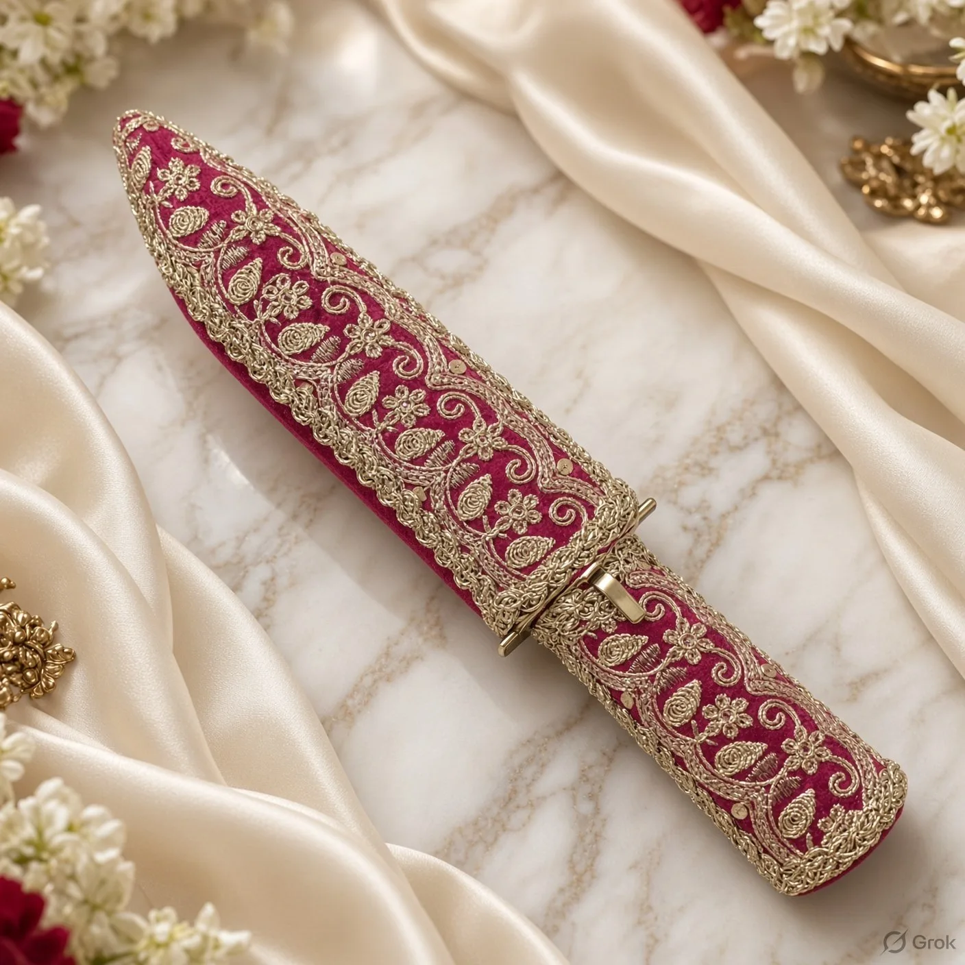 Premium Designer Kirpan / Katar 12 Inch Handmade Wooden Cover with GotaWork Rani pink Colour