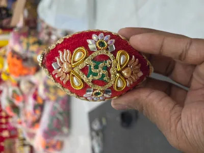 Premium Fancy Nariyal / Designer Coconut for Pooja, Wedding & Shagun Red colour velvet 1 Piece thumbnail 3