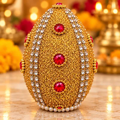 Premium Full Glitter Fancy Nariyal Designer Golden Pooja Nariyal 1 piece
