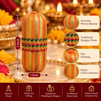Designer Fancy Nariyal – Orange & Golden gota Traditional Decorative Nariyal 1 piece thumbnail 2