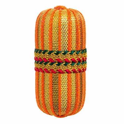 Designer Fancy Nariyal – Orange & Golden gota Traditional Decorative Nariyal 1 piece thumbnail 3