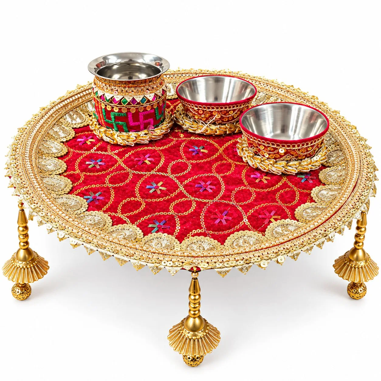 Designer Pooja Thali Set with 1 Plate 2 Katori and 1 Lota Karwa Chauth Pooja and Festive Decor