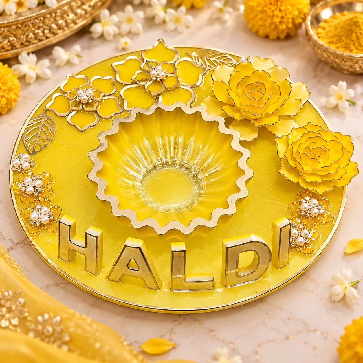 Premium Resin Haldi Platter for Haldi Ceremony size 12 inch