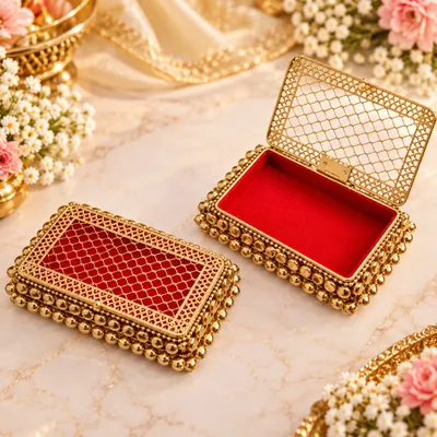 Premium Golden Designer Jewellery Storage Box Rectangle thumbnail 1