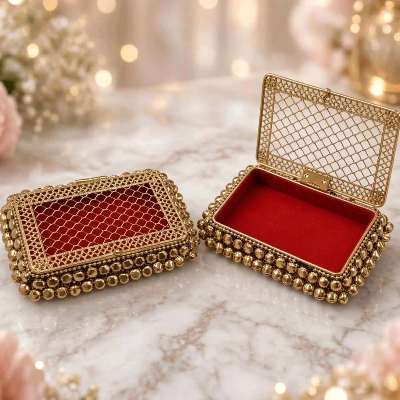 Premium Golden Designer Jewellery Storage Box Rectangle