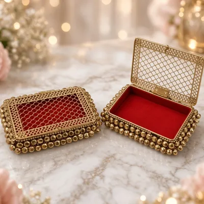 Premium Golden Designer Jewellery Storage Box Rectangle