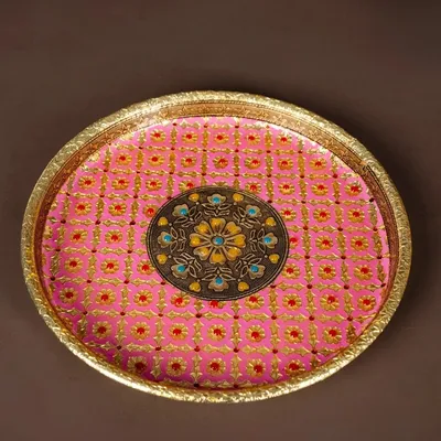 Pink Meenakari Pooja Thali Set 10 Inch thumbnail 2