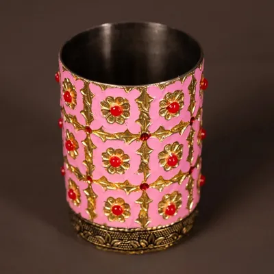 Pink Meenakari Pooja Thali Set 10 Inch thumbnail 3