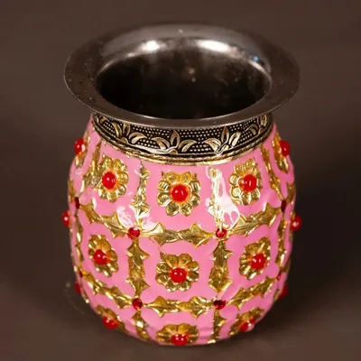 Pink Meenakari Pooja Thali Set 10 Inch thumbnail 4
