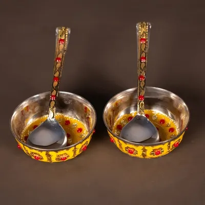 Yellow Meenakari Pooja Thali Set 10 Inch thumbnail 3
