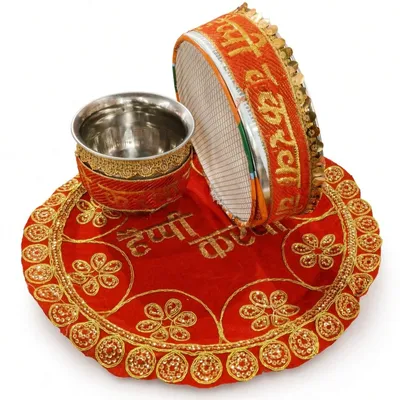 Karwa Chauth Pooja Thali Set with Lota and Channi