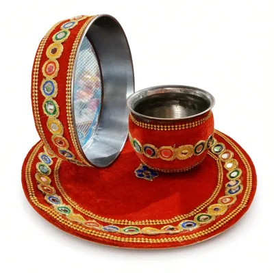 Karwa Chauth Pooja Thali Set with Lota and Channi