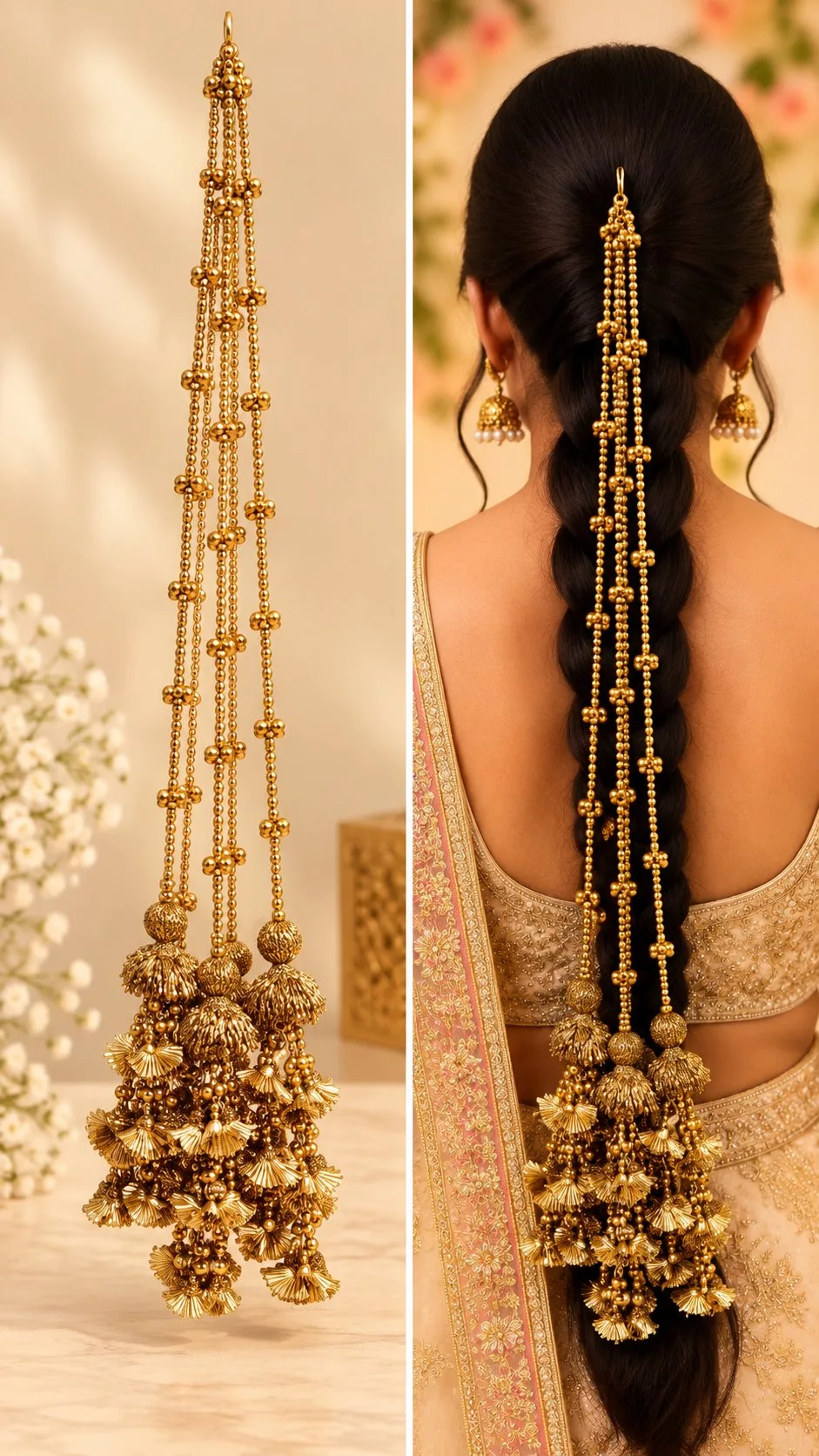 Designer Gota Parandi Hair Accessory for Girls and Women Traditional Bridal Hair Braid Extension with Latkan for Wedding and Festivals